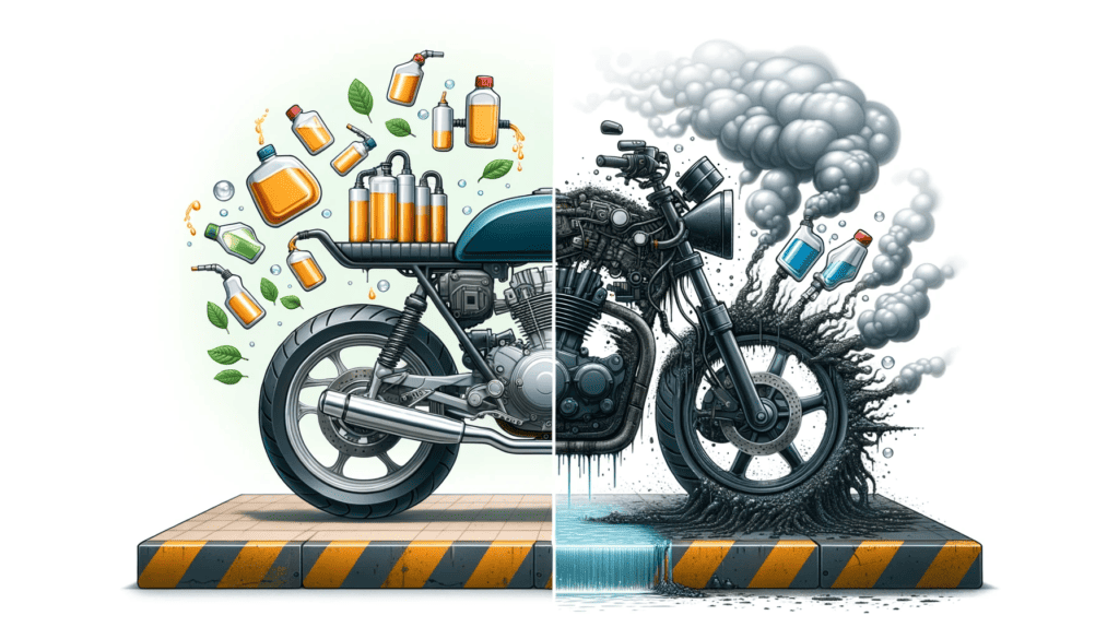 illustration of the damage that can be cause on a motorcycle using cheap fuel.