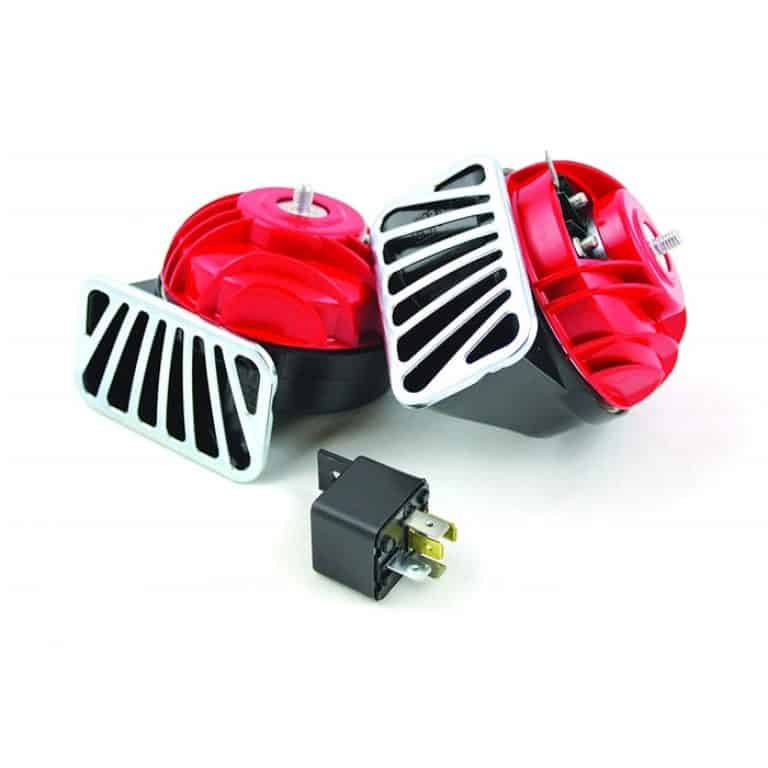 uxcell DC 12V 139dB Dual Tone Nautilus Compact Electric Air Pump Horn Red for Car