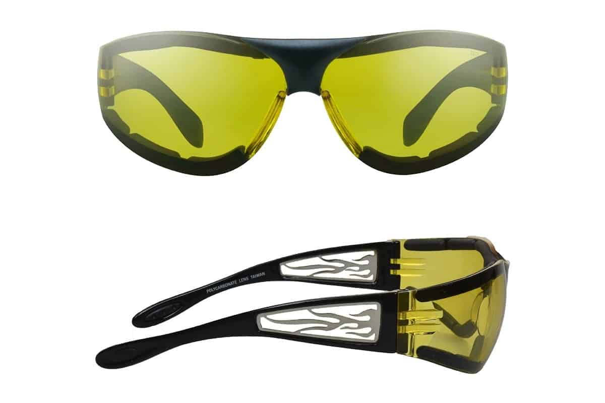 Foam Padded Motorcycle Night Glasses front and side views