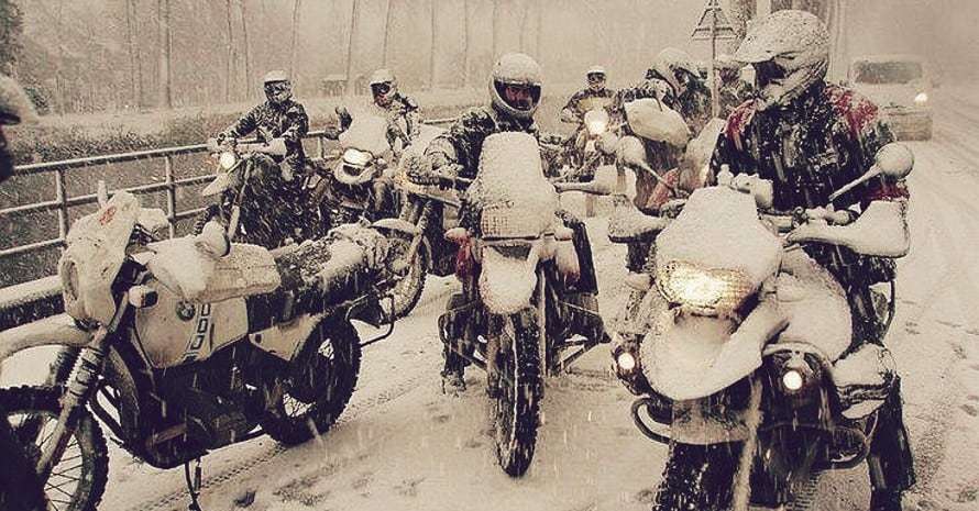 ride motorcycle in winter
